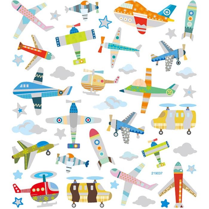 Stickers, fly og helikoptere, ark 15x16,5 cm, 1 ark