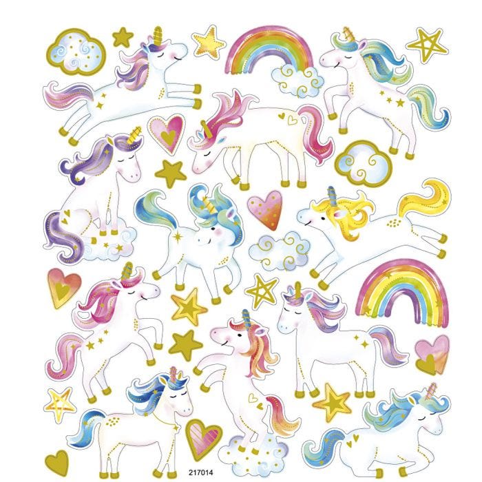 Stickers, enhjørninge, ark 15x16,5 cm, 1 ark