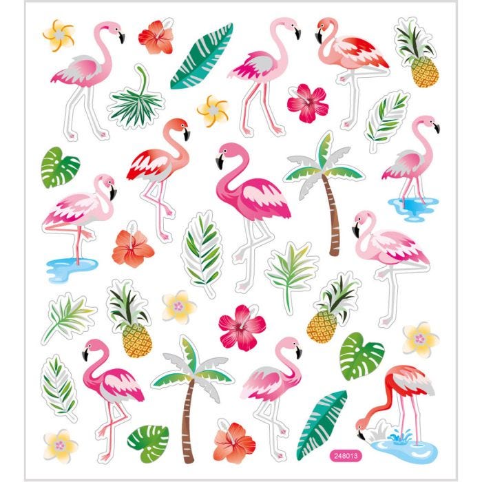 Stickers, flamingo, ark 15x16,5 cm, 1 ark