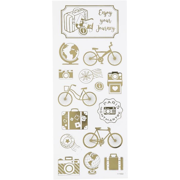 Stickers, jorden rundt, ark 10x24 cm, guld, 1 ark