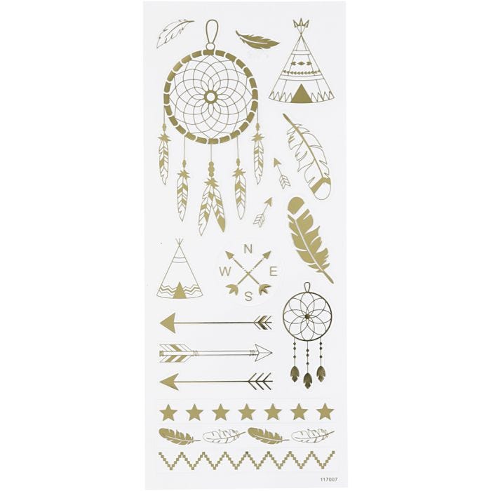 Stickers, indianer, ark 10x24 cm, guld, 1 ark