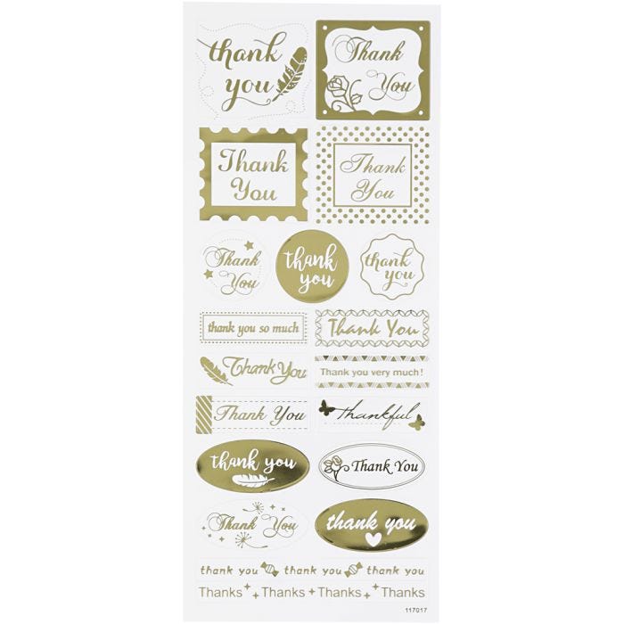 Stickers, thank you, ark 10x24 cm, guld, 1 ark