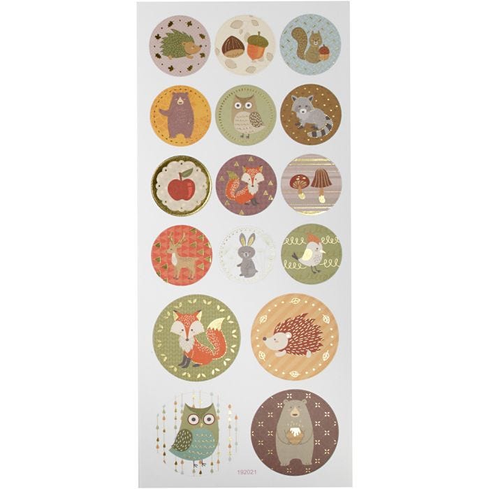 Stickers, skovdyr, ark 10x23 cm, 1 ark