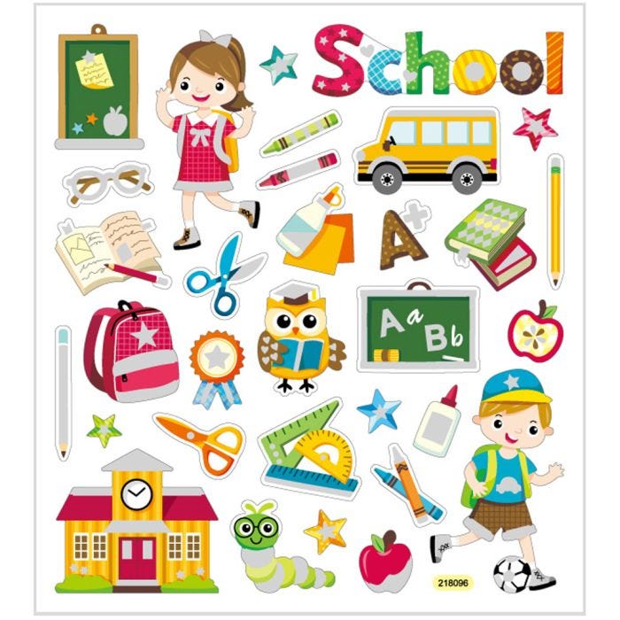 Stickers, skoleliv, ark 15x16,5 cm, 1 ark
