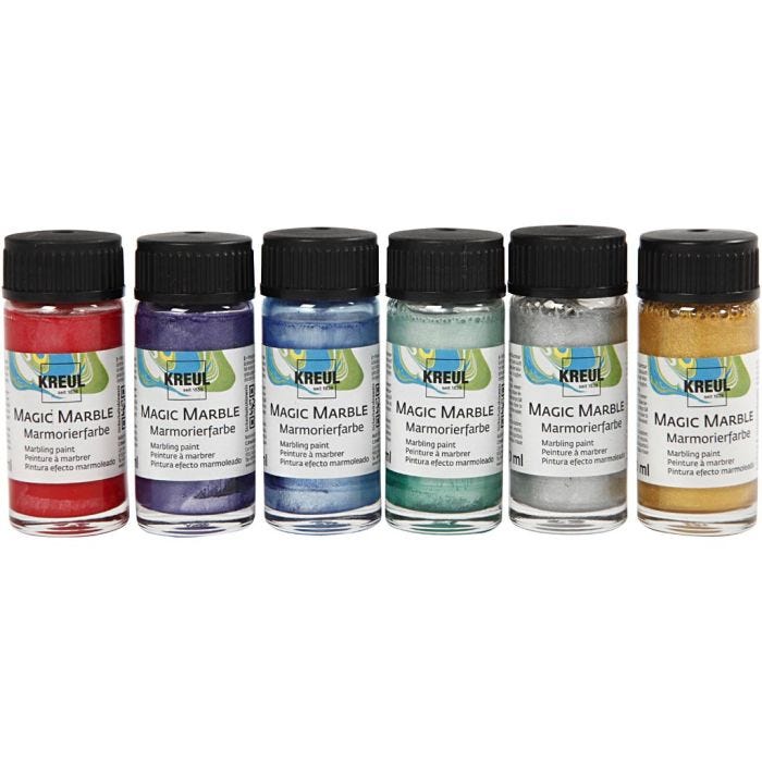 Magic Marble Marmoreringsmaling, metallicfarver, 6x20 ml/ 1 pk.