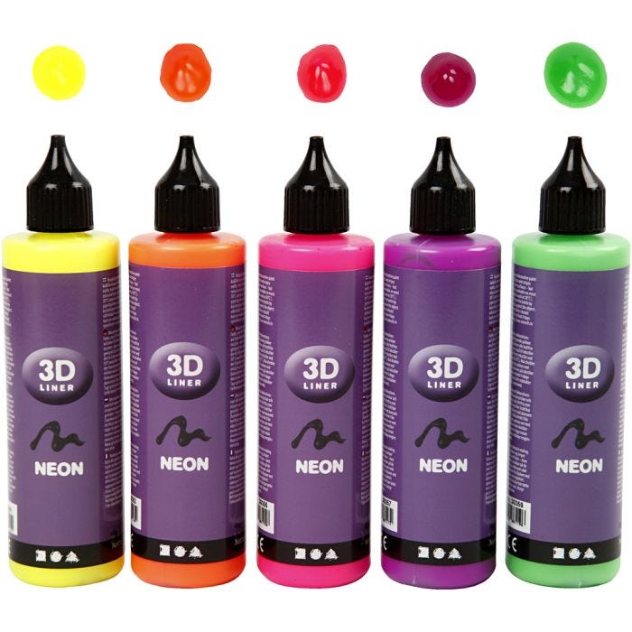 3D Liner, neonfarver, 5x100 ml/ 1 pk.