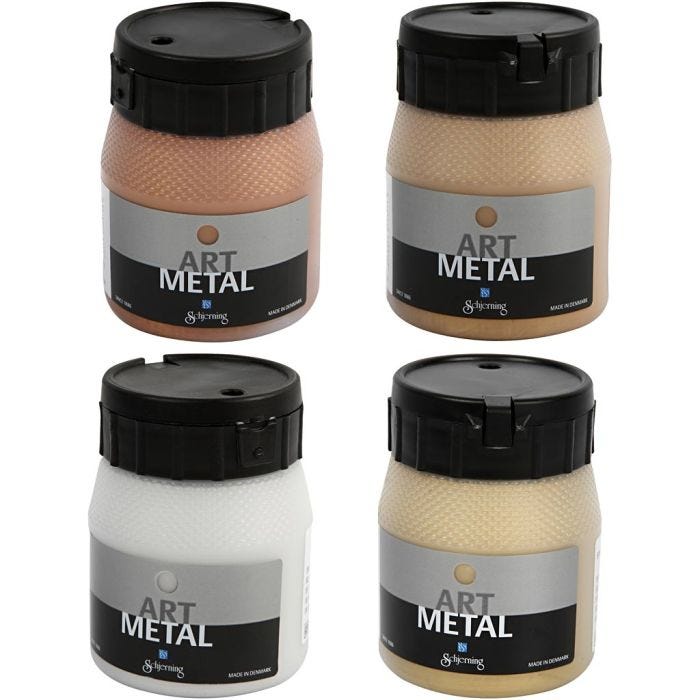 Hobbymaling Metallic, nr. 5190, 5102, 5104, 5110, kobber, lys guld, mellem guld, sølv, 4x250 ml/ 1 pk.