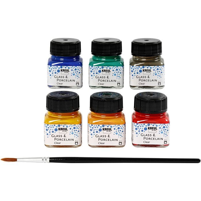 Glas og Porcelænsmaling, ass. farver, 6x20 ml/ 1 pk.