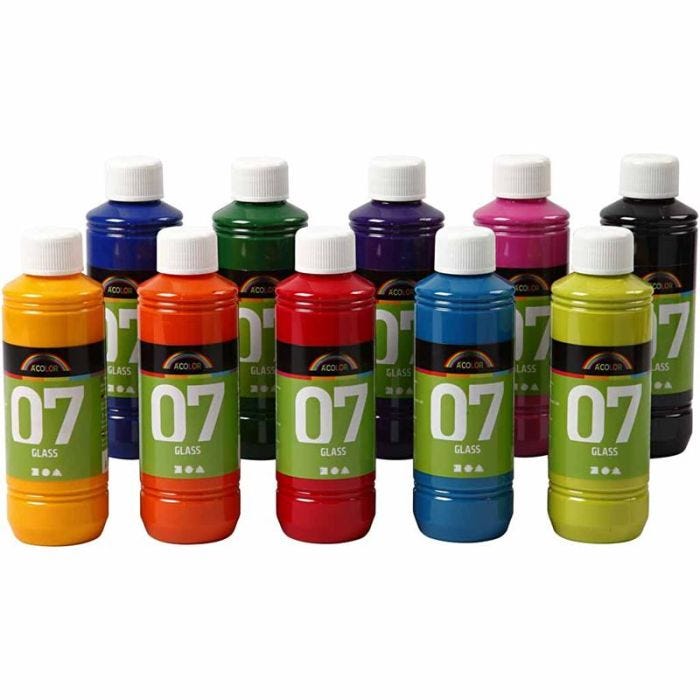 A-Color Glass, ass. farver, 10x250 ml/ 1 pk.