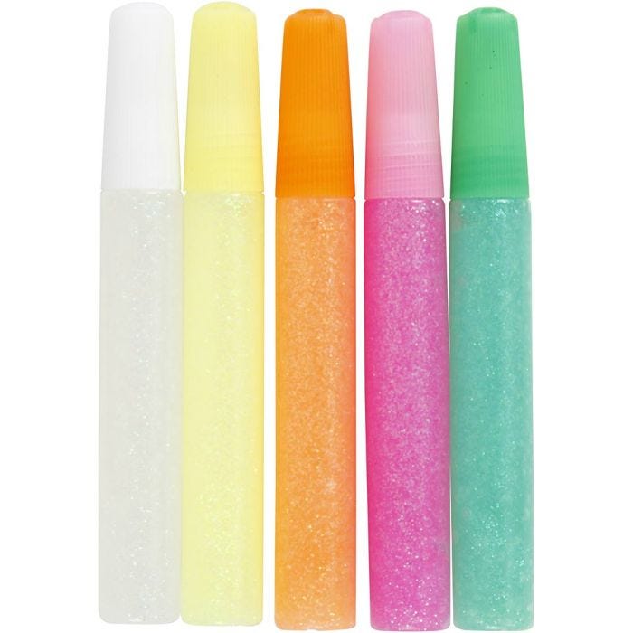 Glitterlim, pastelfarver, 5x10 ml/ 1 pk.