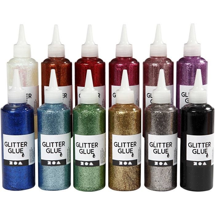 Glitterlim, ass. farver, 12x118 ml/ 1 pk.