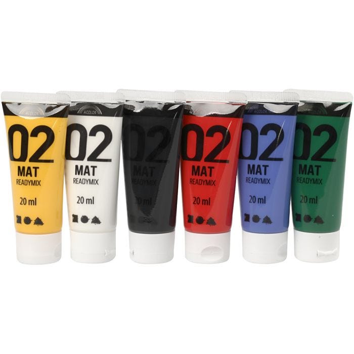 Akrylmaling Mat, standardfarver, 6x20 ml/ 1 pk.