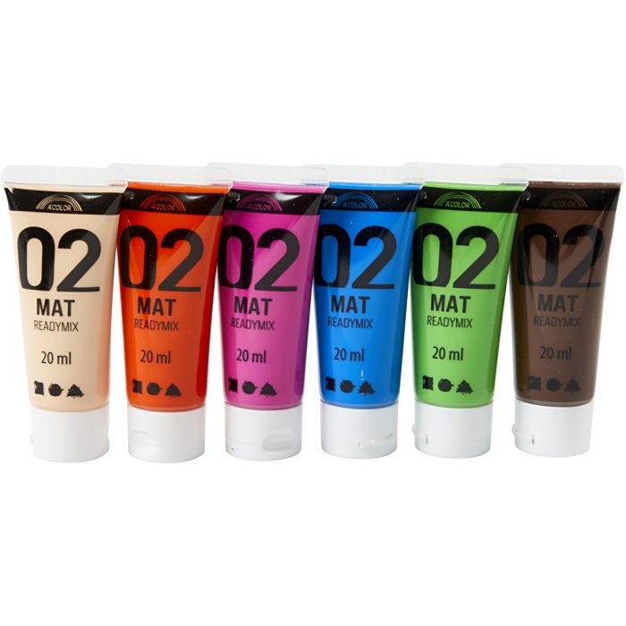 Akrylmaling Mat, suppleringsfarver, 6x20 ml/ 1 pk.