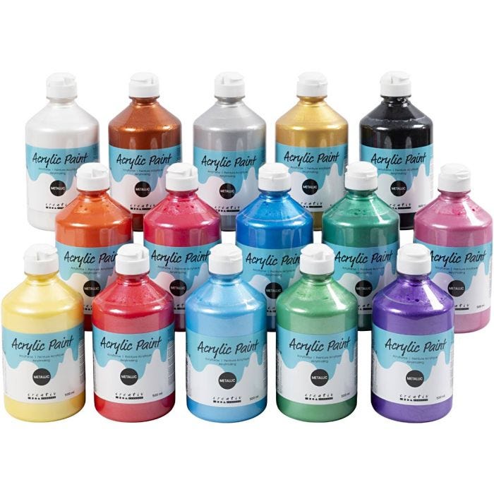 Akrylmaling Metallic, metallic, ass. farver, 15x500 ml/ 1 pk.