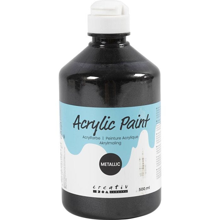 Akrylmaling Metallic, metallic, sort, 500 ml/ 1 fl.