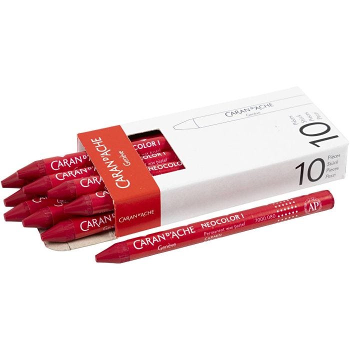 CARAN D’ACHE Neocolor I, L: 10 cm, tykkelse 8,5 mm, carmine (080), 10 stk./ 1 pk.