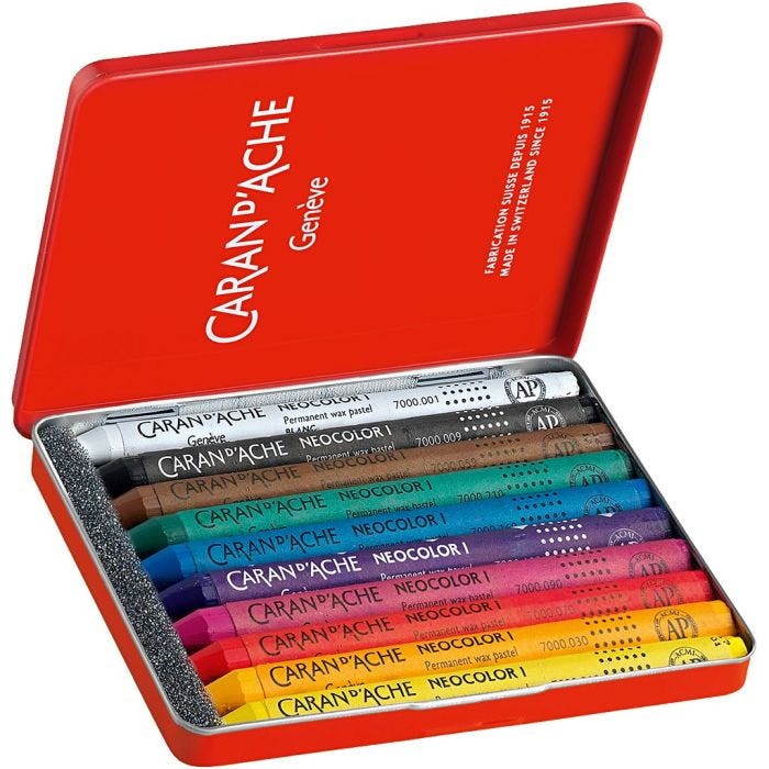 CARAN D’ACHE Neocolor I, L: 10 cm, tykkelse 8,5 mm, ass. farver, 10 stk./ 1 pk.