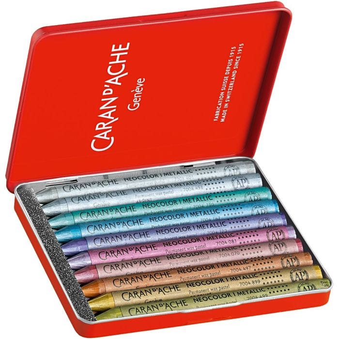 CARAN D’ACHE Neocolor I, L: 10 cm, tykkelse 8,5 mm, metallicfarver, 10 stk./ 1 pk.