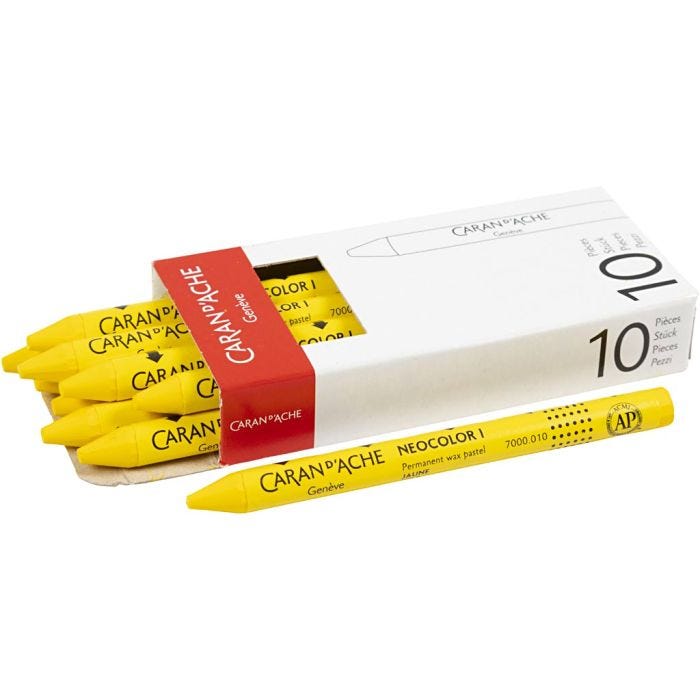 CARAN D’ACHE Neocolor I, L: 10 cm, tykkelse 8,5 mm, yellow (010), 10 stk./ 1 pk.