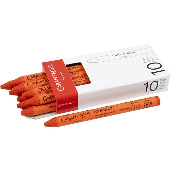 CARAN D’ACHE Neocolor I, L: 10 cm, tykkelse 8,5 mm, vermilion (060), 10 stk./ 1 pk.
