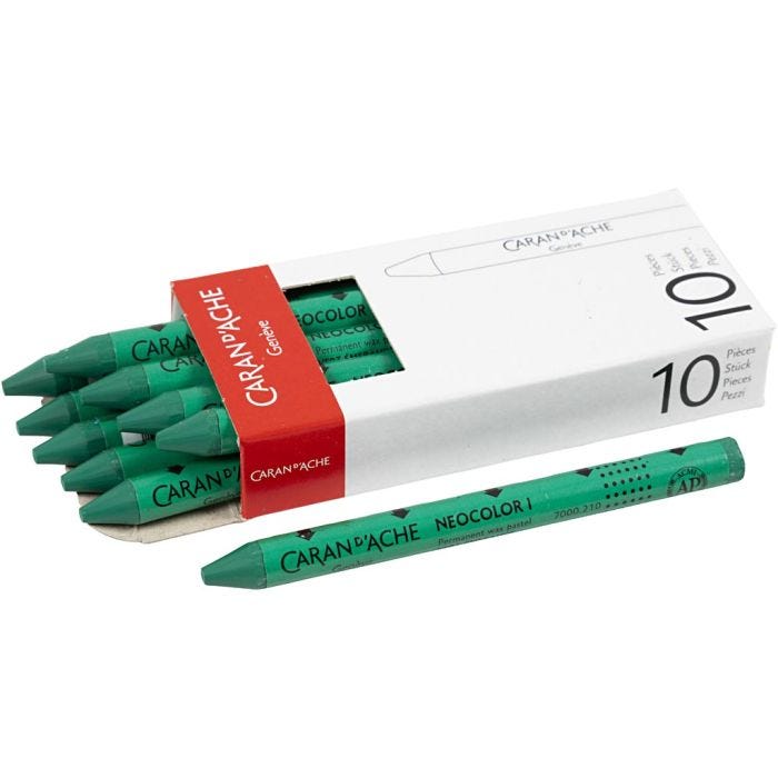 CARAN D’ACHE Neocolor I, L: 10 cm, tykkelse 8,5 mm, emerald green (210), 10 stk./ 1 pk.