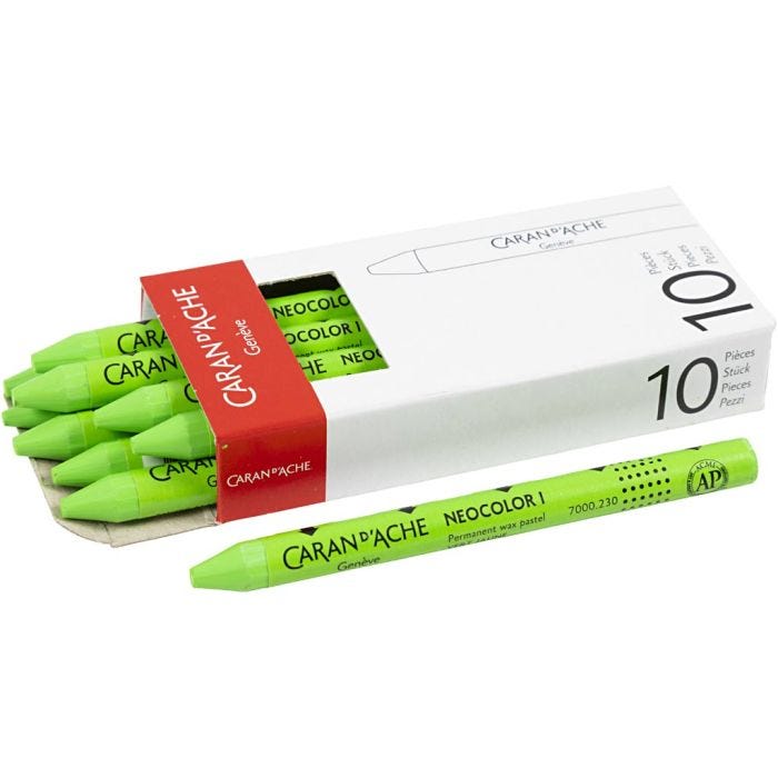 CARAN D’ACHE Neocolor I, L: 10 cm, tykkelse 8,5 mm, yellow green (230), 10 stk./ 1 pk.