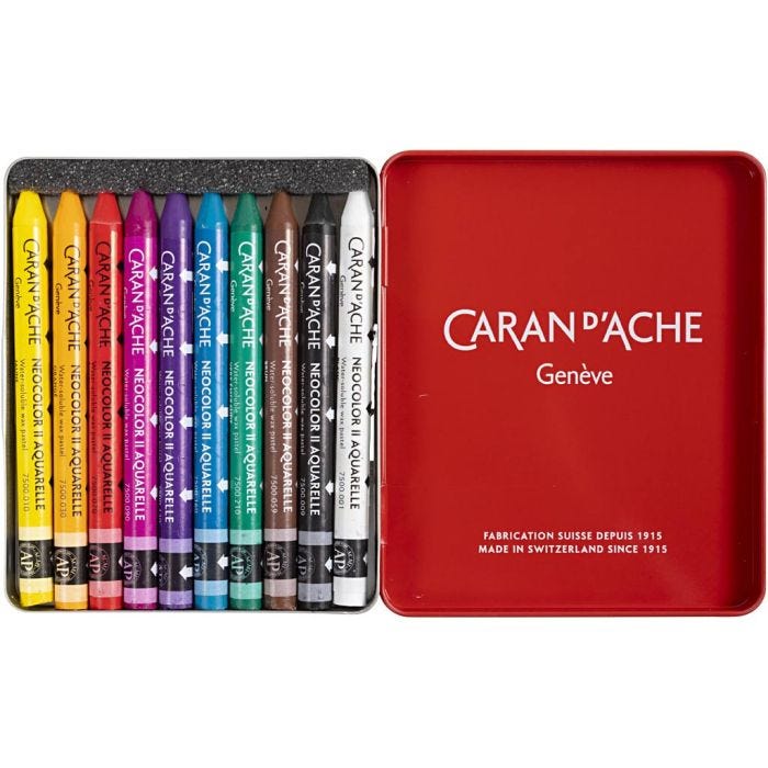 CARAN D’ACHE Neocolor II, L: 10 cm, tykkelse 8,5 mm, ass. farver, 10 stk./ 1 pk.