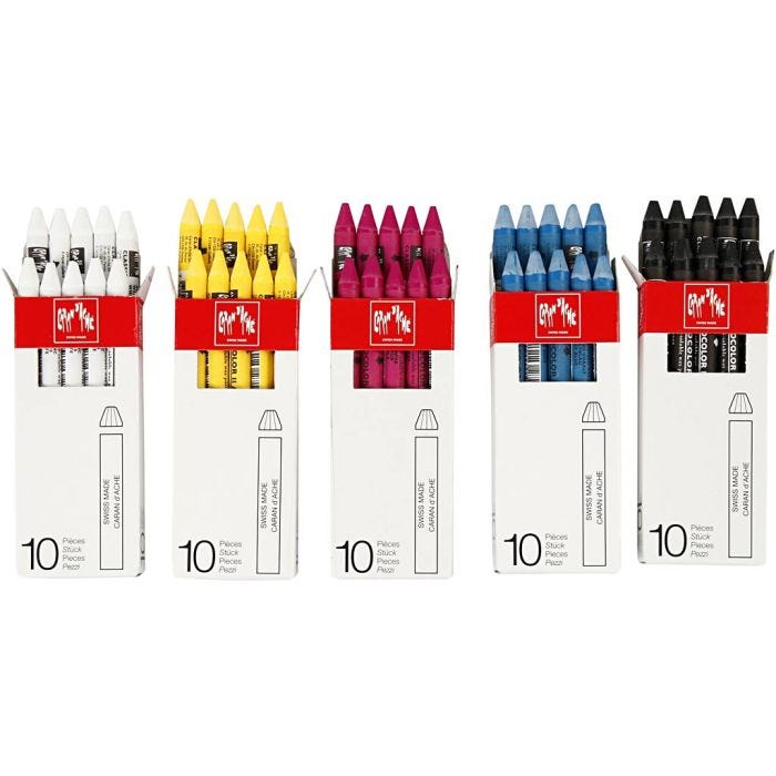 CARAN D’ACHE Neocolor II, L: 10 cm, tykkelse 8,5 mm, ass. farver, 5x10 stk./ 1 pk.