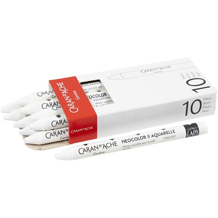 CARAN D’ACHE Neocolor II, L: 10 cm, tykkelse 8,5 mm, white (001), 10stk./ 1 pk.