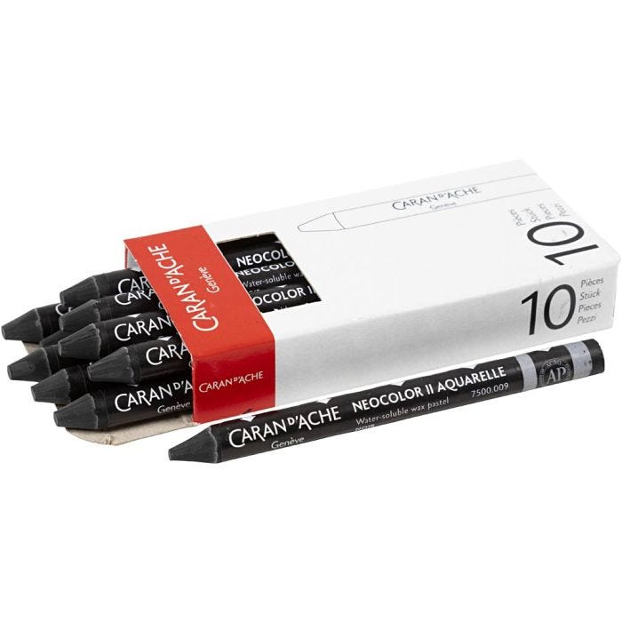 CARAN D’ACHE Neocolor II, L: 10 cm, tykkelse 8,5 mm, black (009), 10 stk./ 1 pk.