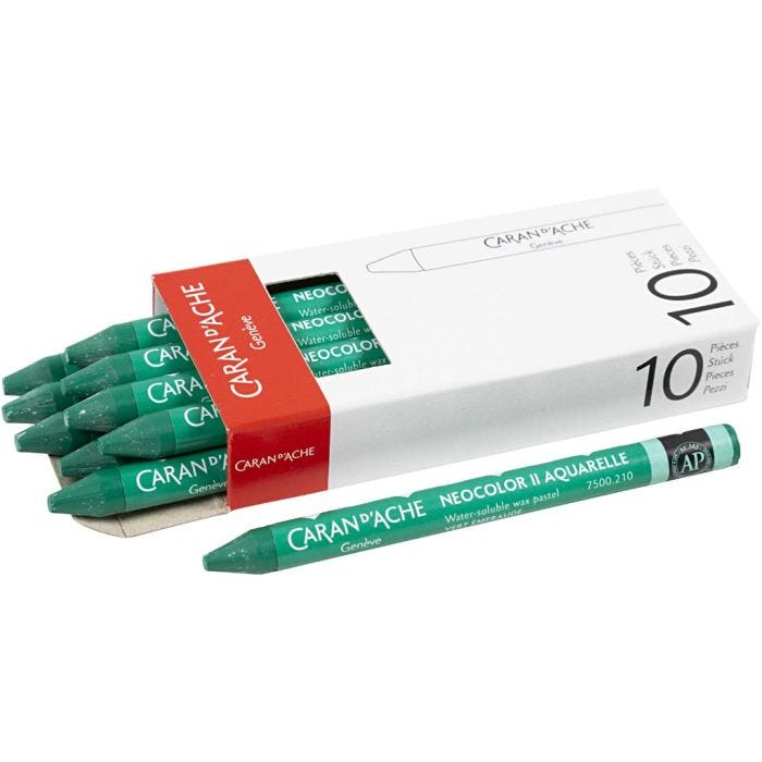 CARAN D’ACHE Neocolor II, L: 10 cm, tykkelse 8,5 mm, emerald green (210), 10 stk./ 1 pk.