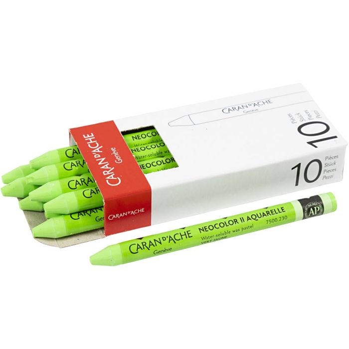 CARAN D’ACHE Neocolor II, L: 10 cm, tykkelse 8,5 mm, yellow green (230), 10 stk./ 1 pk.