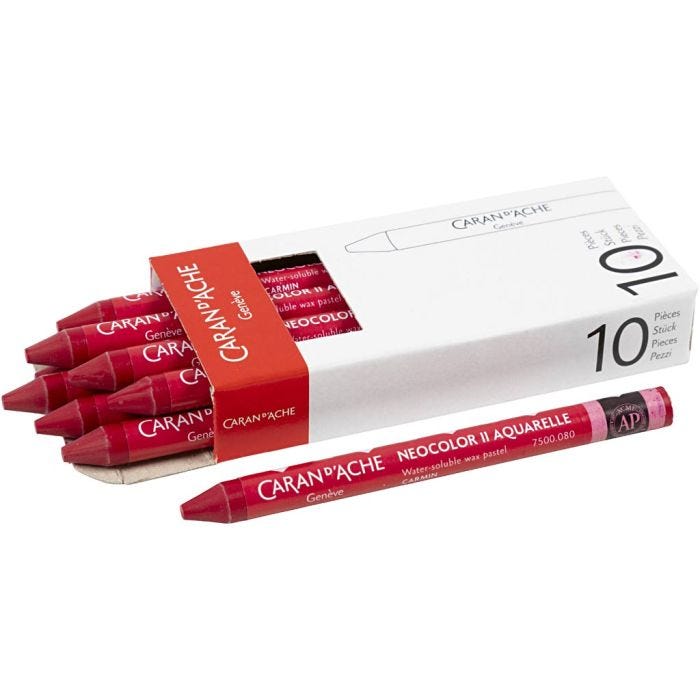 CARAN D’ACHE Neocolor II, L: 10 cm, tykkelse 8,5 mm, carmine (080), 10 stk./ 1 pk.