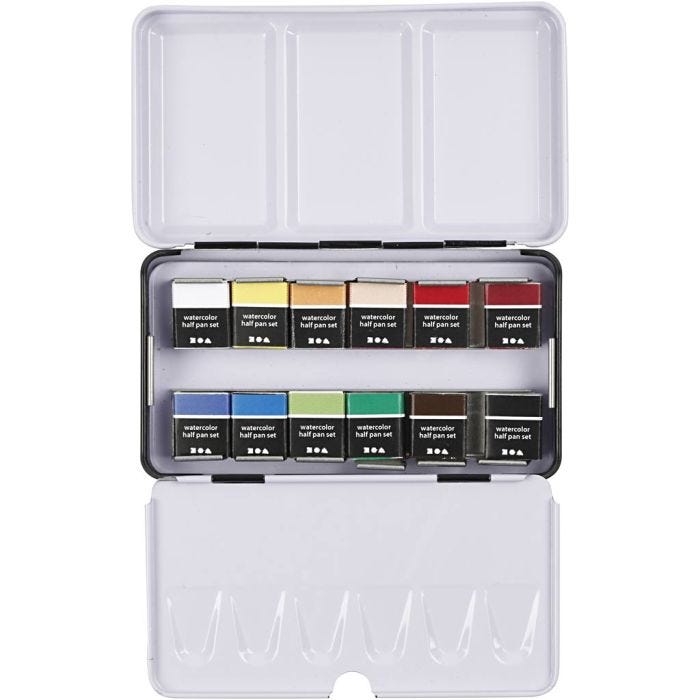 Art Akvarelfarver, ½-pan, str. 10x15x20 mm, standardfarver, 12 frv./ 1 pk.