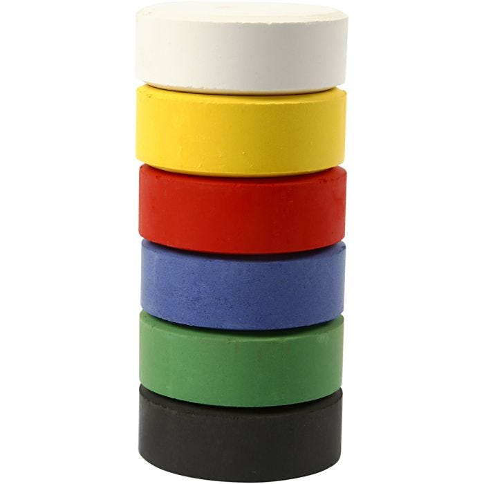Vandfarve, H: 16 mm, diam. 44 mm, primærfarver, 6 stk./ 1 pk.