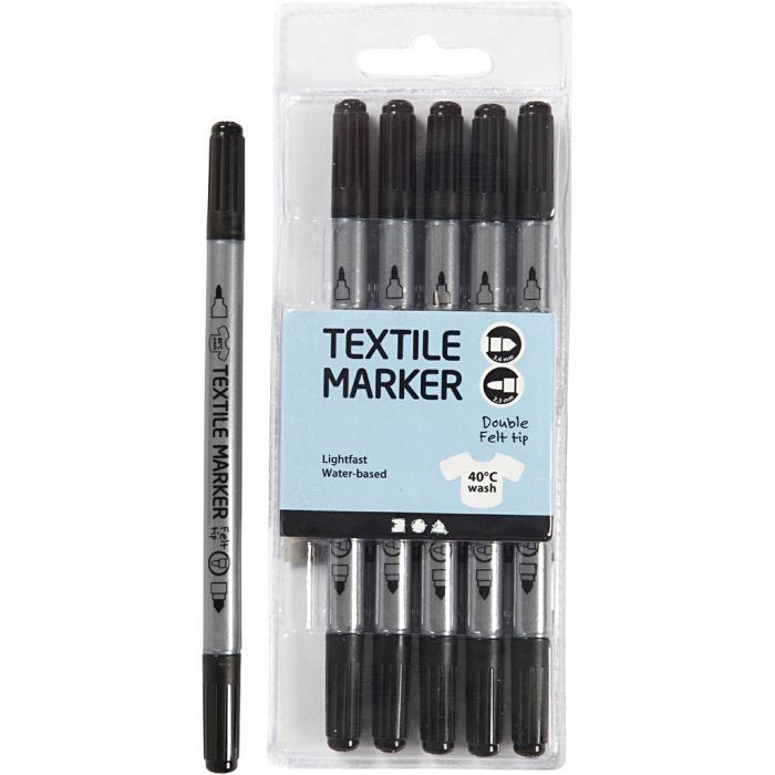 Tekstiltusch, streg 2,3+3,6 mm, sort, 6 stk./ 1 pk.