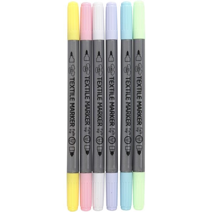Tekstiltusch, streg 2,3+3,6 mm, pastelfarver, 6stk./ 1 pk.