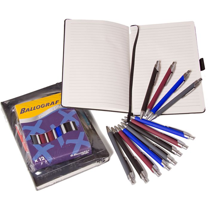 Kuglepenne og notesbog, 13 dele/ 1 sæt