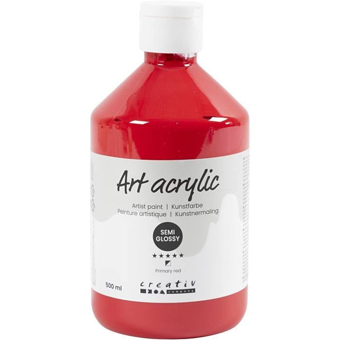 Art Akrylmaling, halvblank, halvtransparent, primær rød, 500ml/ 1 fl.