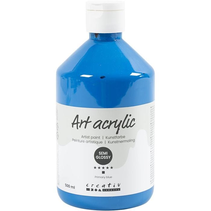 Art Akrylmaling, halvblank, transparent, primær blå, 500ml/ 1 fl.