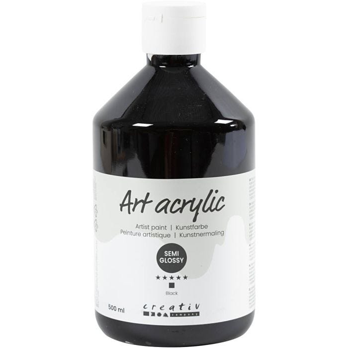Art Akrylmaling, halvblank, dækkende, sort, 500ml/ 1 fl.