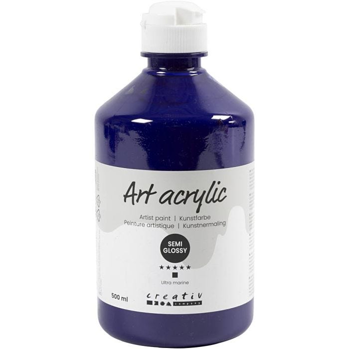 Art Akrylmaling, halvblank, dækkende, ultra marine blå, 500 ml/ 1 fl.