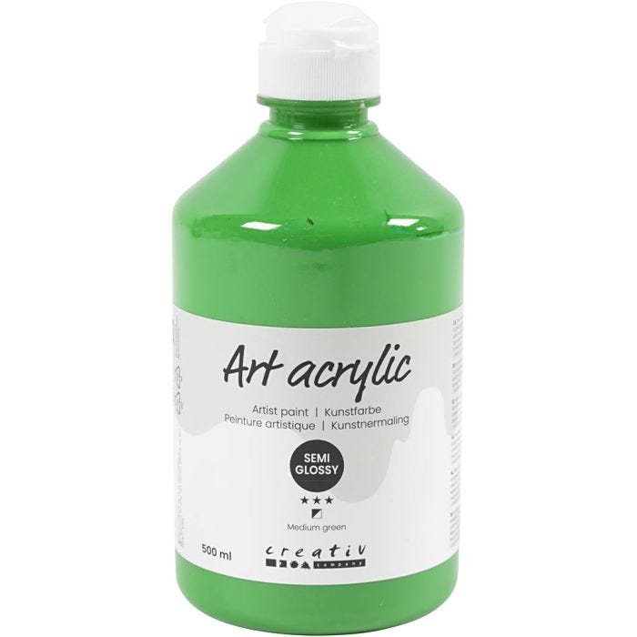 Art Akrylmaling, halvblank, dækkende, medium green, 500 ml/ 1 fl.