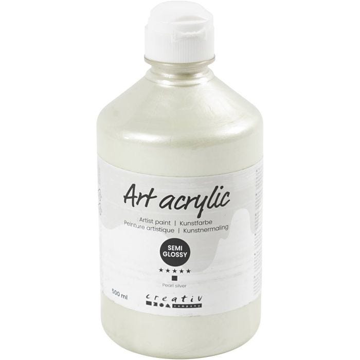 Art Akrylmaling, halvblank, dækkende, pearl silver, 500ml/ 1 fl.