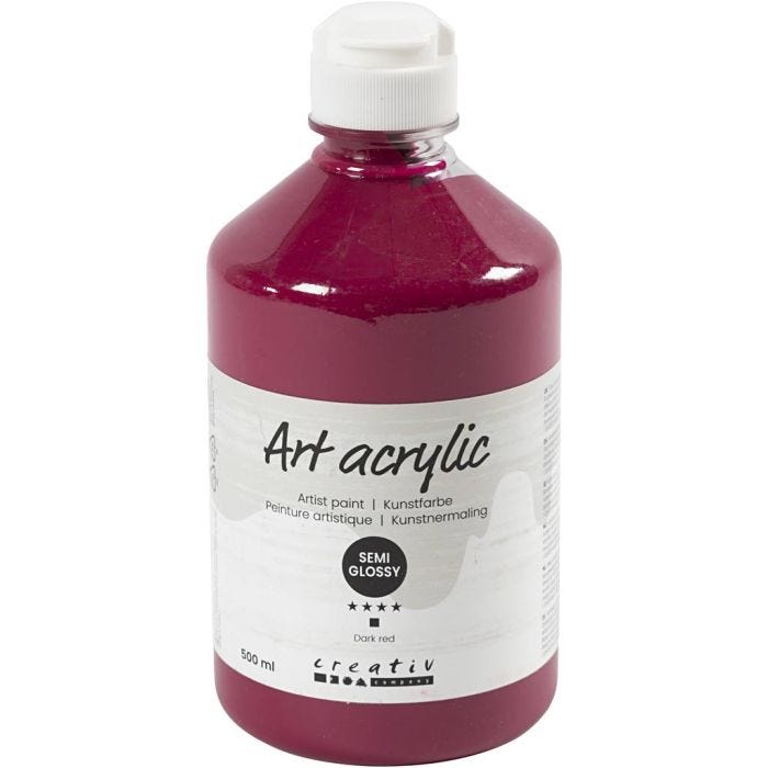Art Akrylmaling, halvblank, halvtransparent, mørk rød, 500 ml/ 1 fl.