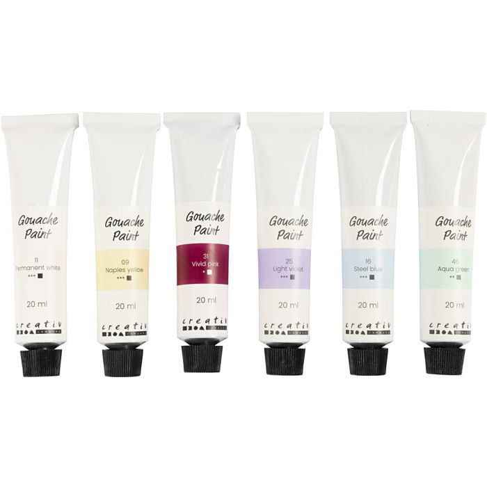 Gouachemaling, pastelfarver, 6x20 ml/ 1 pk.