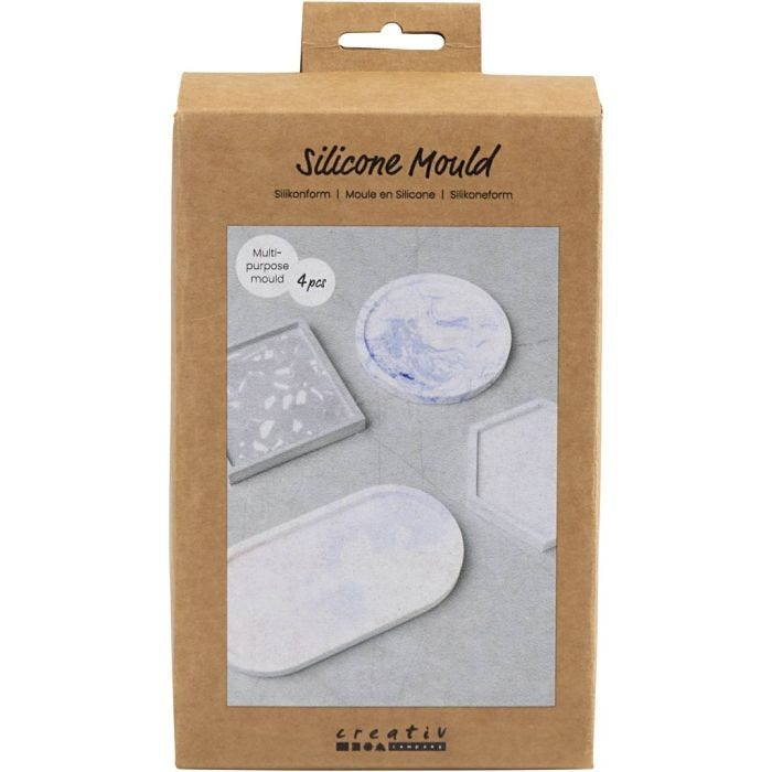 Silikoneform, Firkant, cirkel, hexagon og oval, H: 1-1,5 cm, diam. 9-11,2 cm, 4 stk./ 1 pk.