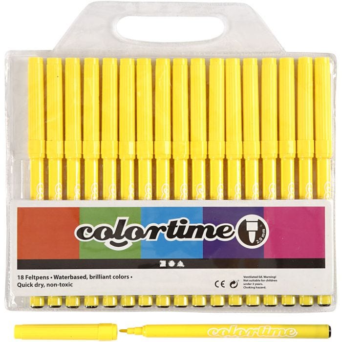Colortime Tusch, streg 2 mm, citrongul, 18 stk./ 1 pk.