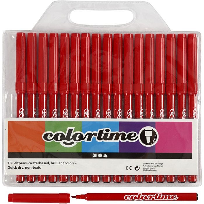 Colortime Tusch, streg 2 mm, rød, 18 stk./ 1 pk.
