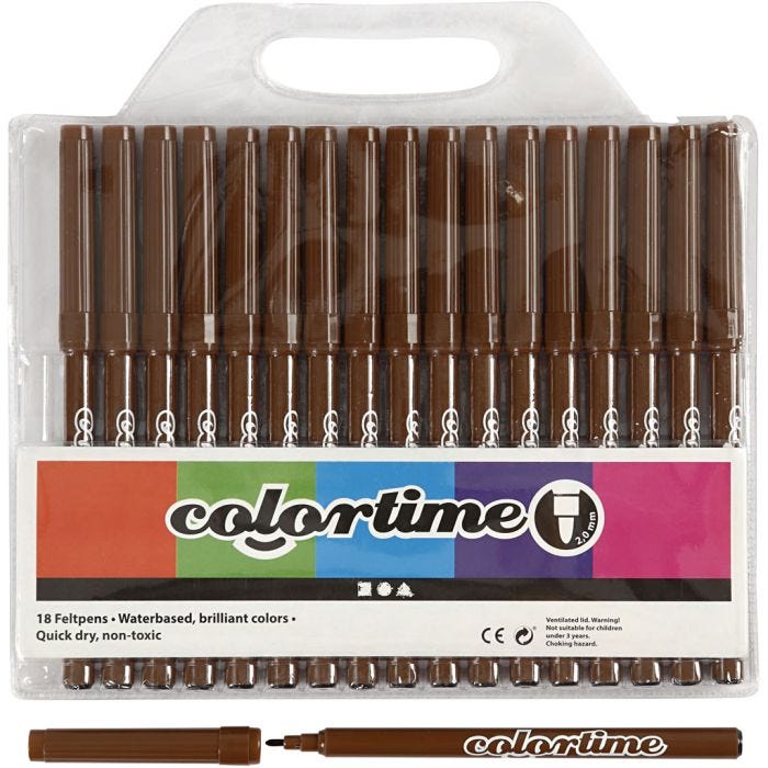 Colortime Tusch, streg 2 mm, brun, 18 stk./ 1 pk.